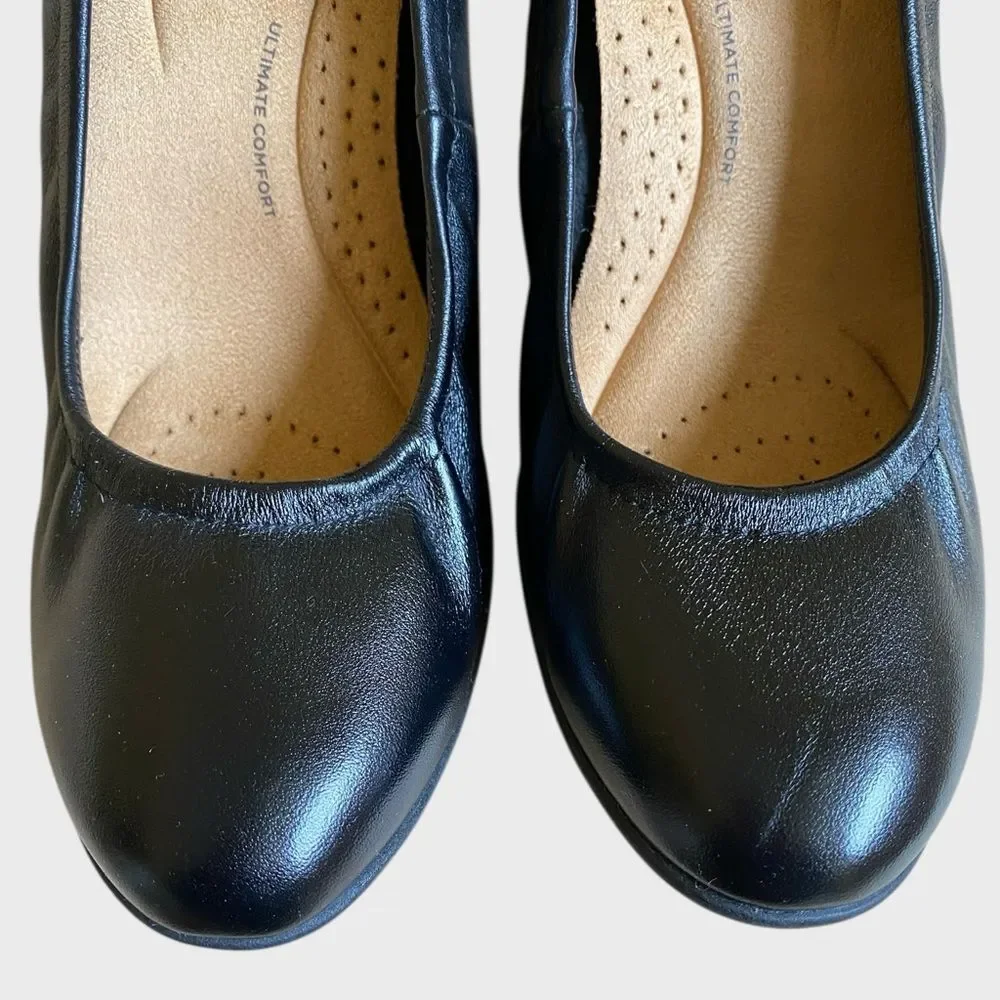 Clarks Neiley Pearl Women's Slip-On Pumps Heels Size 10 Black Leather Shoes